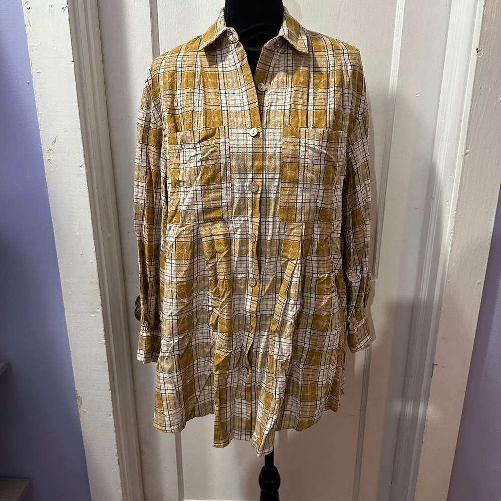 Listicle Yellow Plaid Long‎ Sleeve Button Down Top in S